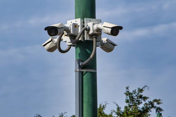istock External city CCTV security cameras, crime control and prevention, street security. 2191615668
