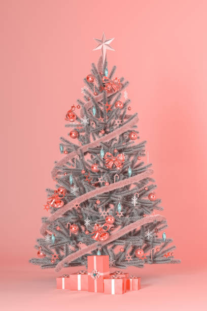 istock Peach fuzz pastel color Christmas tree concept background 3d render. 2191623234