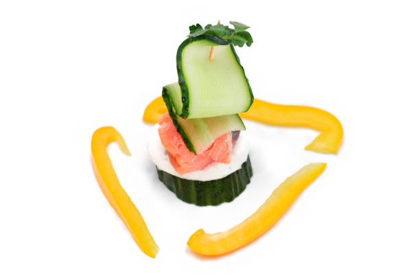 istock Canapes without Bread with Fresh Salmon, Cucumber and Cream Cheese - Isolated 2191628511