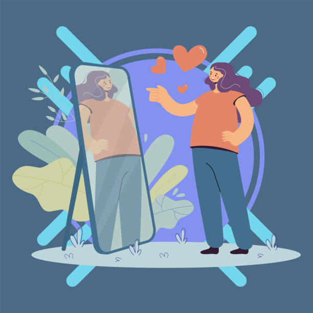 istock Happy narcissist girl looking at herself at mirror 2191630649