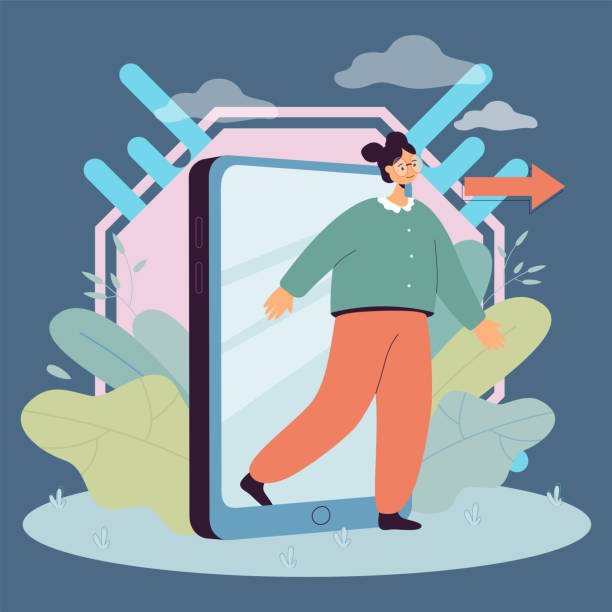 istock Female user coming out of smartphone screen 2191630738