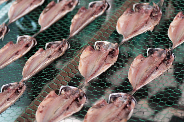 Make dried fish by drying it in the sun on a net