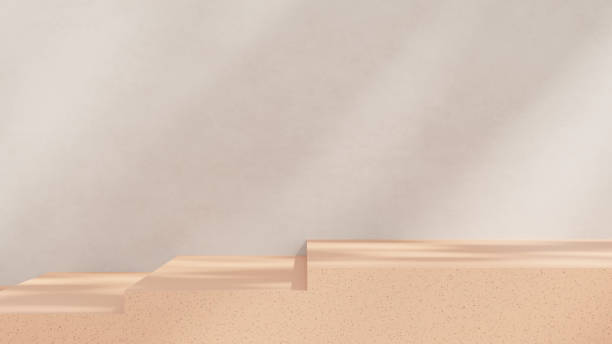 istock A 3D rendering of an empty space featuring a podium on a terrazzo-textured floor with a grey wall in a landscape layout, perfect for showcasing merchandise. 2191641273