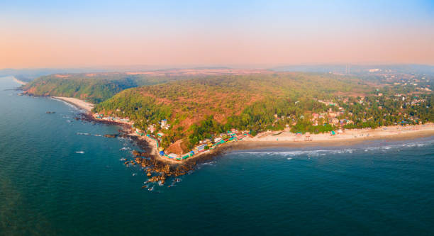 Arambol Beach aerial panoramic view in Goa, India