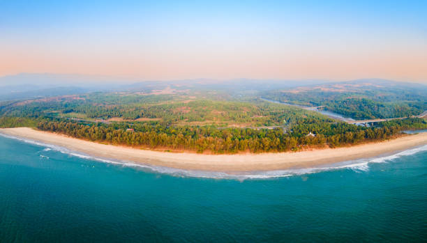 Galgibaga Beach aerial panoramic view in Goa, India