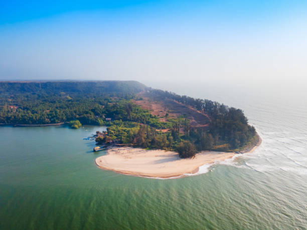 istock Querim beach, Terekhol river aerial panoramic view, Goa 2191643807