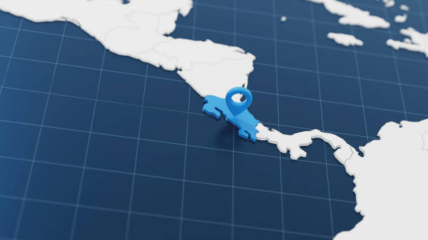 Blue San Jose 3d map with pointer pin surrounded with other countries in white. Europe political map with borders. 3d render illustration.