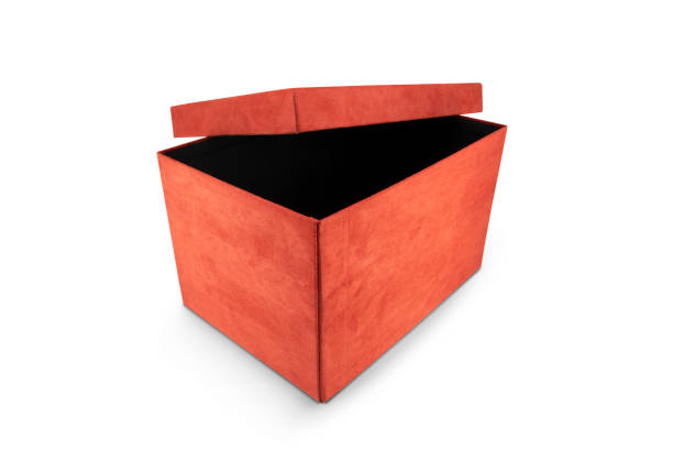 red cardboard box with cover isolated on a white background