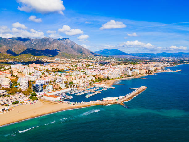 istock Marbella city beach and port aerial panoramic view 2191646855