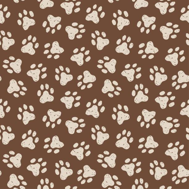 istock Animal paw seamless pattern. Cat, dog footprint repeat pattern with texture in black and white. Hand drawn pet paw print background. 2191647221