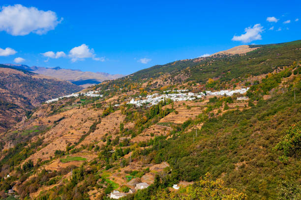 Bubion and Capileira villages aerial panoramic view. Bubion is a village in the Alpujarras area in the province of Granada in Andalusia, Spain.