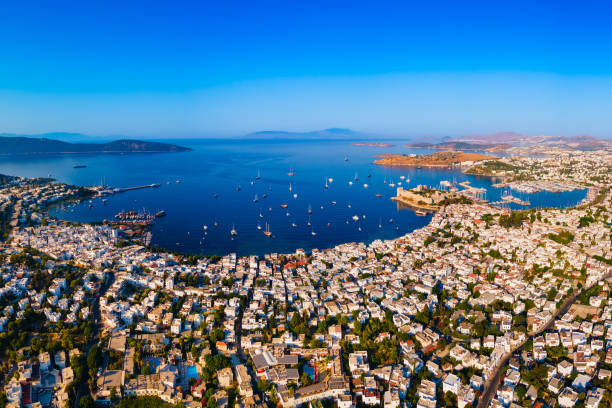 istock Bodrum beach and marina aerial panoramic view in Turkey 2191649547