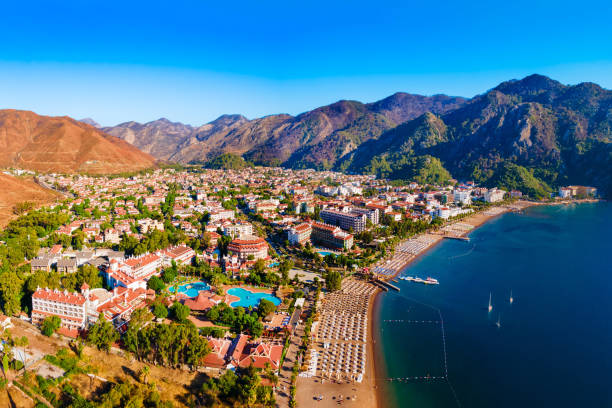 istock Icmeler town beach aerial panoramic view in Turkey 2191649593