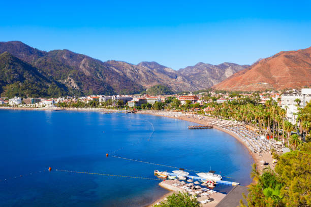 istock Icmeler town beach aerial panoramic view in Turkey 2191651680