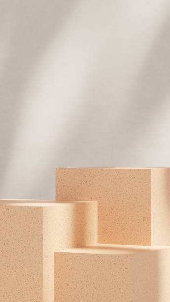 istock A 3D rendering of an empty space featuring a podium on a terrazzo-textured floor with a grey wall in a portrait layout, perfect for showcasing merchandise. 2191656554
