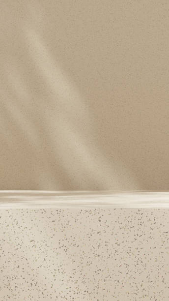 istock A 3D rendering of an empty space with a marble podium against a light brown background in a portrait layout, ideal for showcasing merchandise. 2191656573