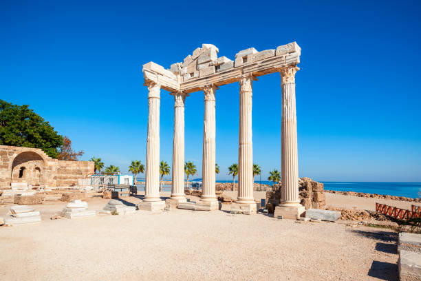 Temple of Apollo at the ancient city of Side in Antalya region on the Mediterranean coast of Turkey.