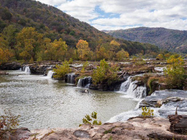 istock Sandstone Falls, New River Gorge National Park, West Virginia, with fall colored mountainsides behind 2191660464