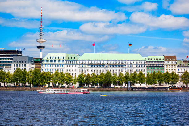 Alster Fountains in the centre of Hamburg city in Germany