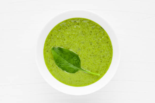 istock Green soup. Broccoli spinach cream soup in a bowl. 2191664395