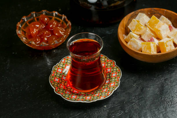 istock Delightful Turkish tea served with sweets in a cozy setting 2191664537