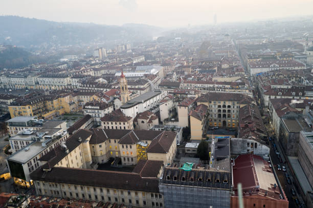 Views of the city of Turin at sunset from the dome of the Mole Antonelliana