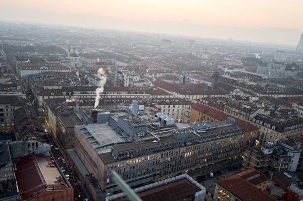 Views of the city of Turin at sunset from the dome of the Mole Antonelliana