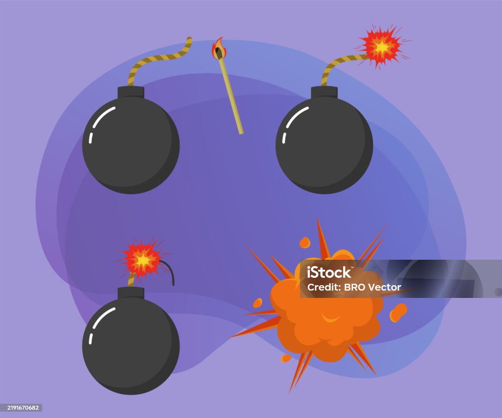 Bomb Burning And Exploding Vector Illustrations Set Stock Illustration ...