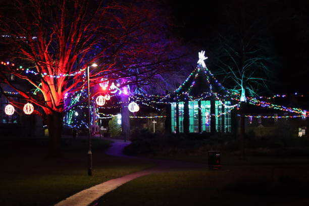 istock Christmas lights in a park at night 2191673167