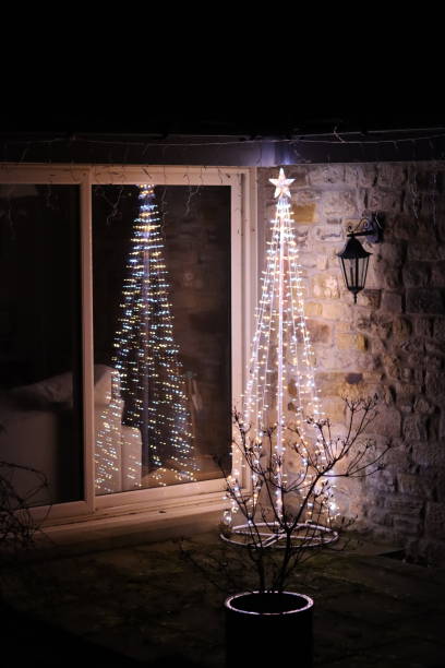 istock Christmas tree lights outside a house at night 2191675533