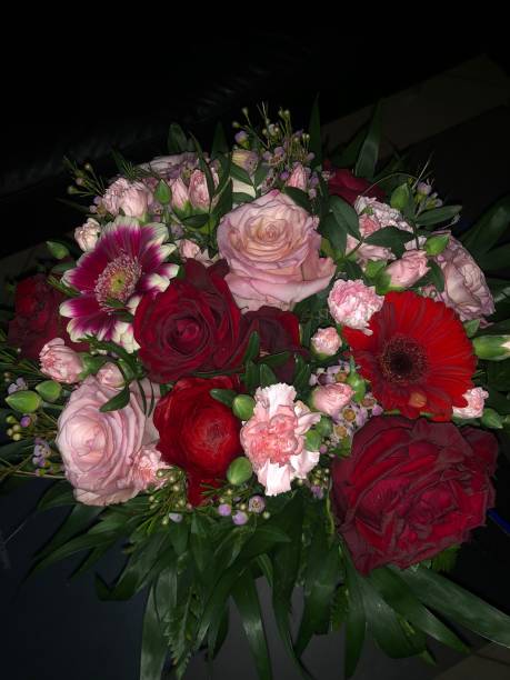 Close-up of beautiful bouquet of flowers on a colorful background. Space for copy.