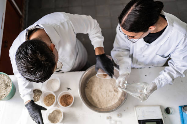 High angle view of scientists working on a laboratory