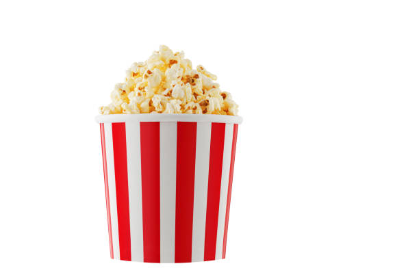 istock Delicious popcorn, classic box, classic paper cup with red stripe, isolated on white background 2191676597