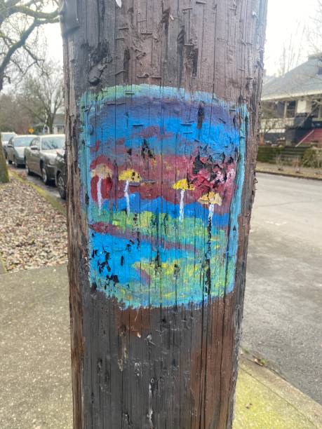 istock Mushrooms Painted on Wooden Pole 2191681146