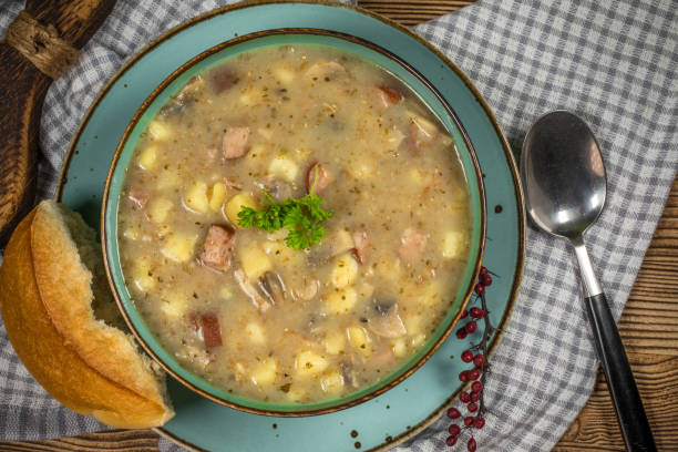 istock Traditional polish soup Zurek in ceramic bowl. 2191684109