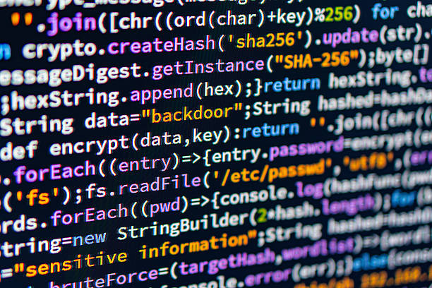 istock Backdoor. Image shows a close-up of coded text CC, with keywords like string, cryptography, color-coding for syntax elements Focus is on the text, representing software development work in writing cod 2191684842