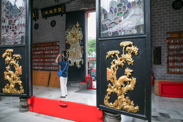 Kuala Lumpur, Malaysia 07.08.2024. Kuan Ti Temple is a 127 year-old Taoist temple along Jalan Tun HS Lee in Chinatown Kuala Lumpur during a temple ceremony. traditional interior decoration of the temple during Sunday service