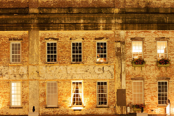 Red brick facade of the factory