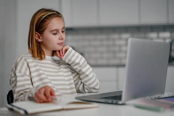 istock Cute Little Girl Using Laptop At Home 2191694128
