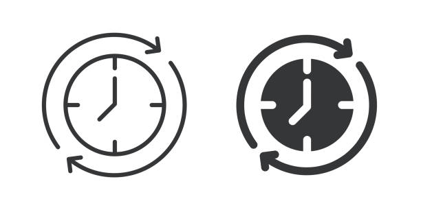 Reset time thin line and glyph solid icon. Editable stroke and perfect pixel isolated on transparent background Reset time thin line and glyph solid icon. Editable stroke and perfect pixel isolated on transparent background clock speed icon stock illustrations