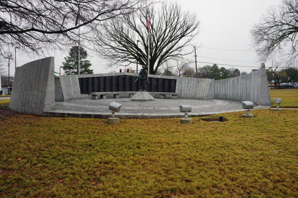 Arkansas Vietnam Veterans located in Memorial park. Designed by John Deering, the memorial also includes a statue of an infantryman standing on a base inscribed with the five branches of the military in Little Rock, AR, USA on December 27, 2024