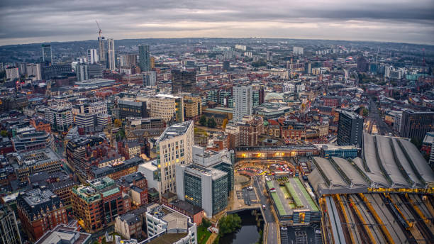 Aerial View of Leeds, England, United Kingdom on a cloudy Day stock photo