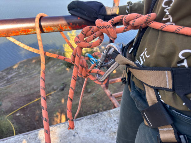 istock A person is wearing a harness and climbing a rope 2191712051