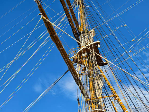 istock Ropes stretched across the masts of an old ship 2191718131