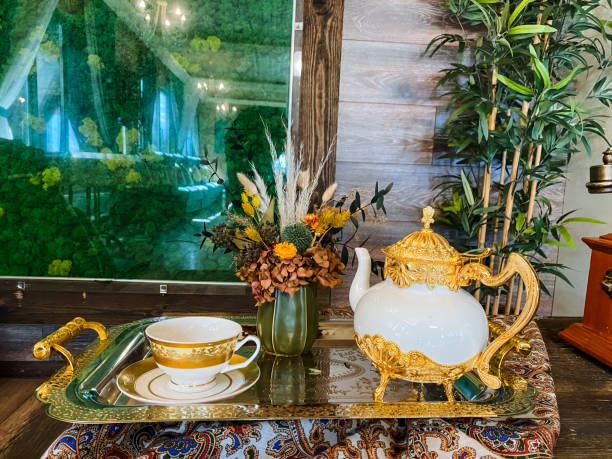 istock A beautifully arranged tray featuring an elegant teapot and a matching cup placed delicately on it, perfect for serving tea, creating a charming tea time experience at home 2191720165