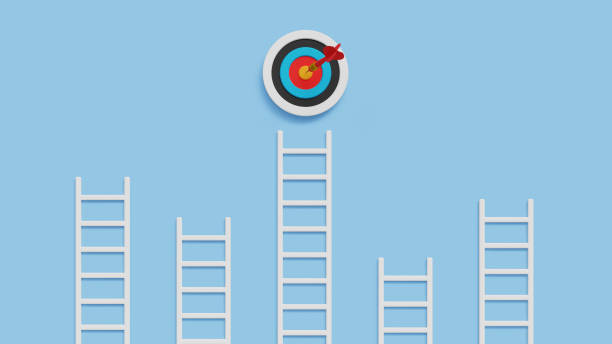 istock Competition, challenge, choices, achievement, target, achieve goal, strategy, motivation, business growth, ambition or aspiration concept. 3D Ladder of success. Climb up the right ladder to reach goal 2191722439
