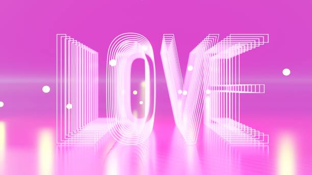 Valentines day. LOVE text on pastel purple background, 3d render