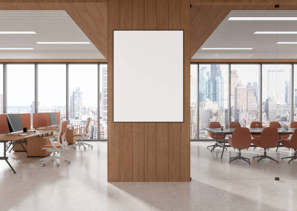 istock Stylish workplace interior with coworking zone and window. Mockup frame 2191723342