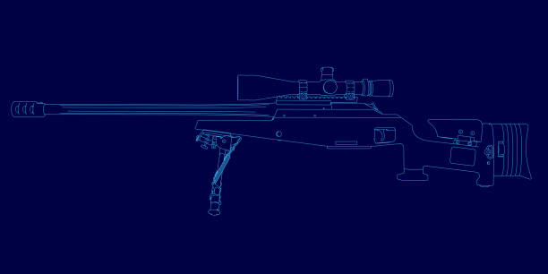 istock Blue image of a gun with a blue background. The gun is a rifle with a barrel and a butt. The image has a futuristic feel to it 2191723511