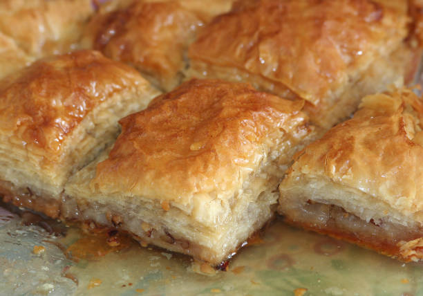 Greek Baklava with walnuts in Tray and ready to Eat